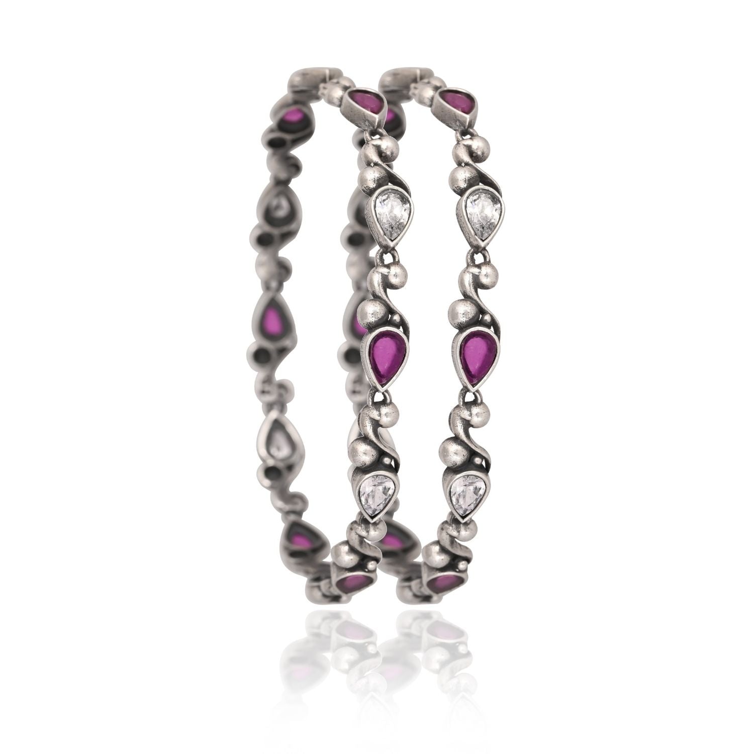 Amethyst Bloom Silver Bangles