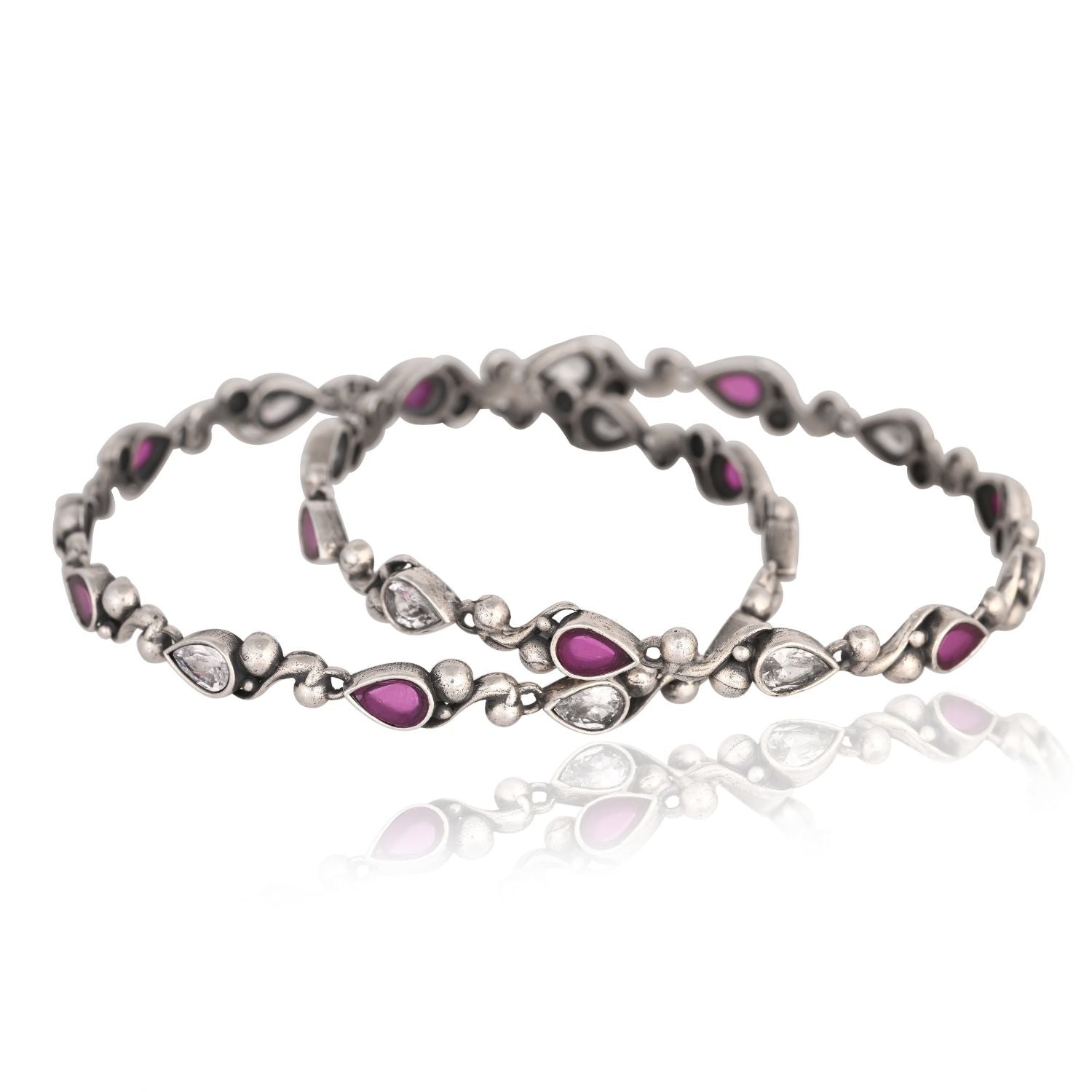 Amethyst Bloom Silver Bangles