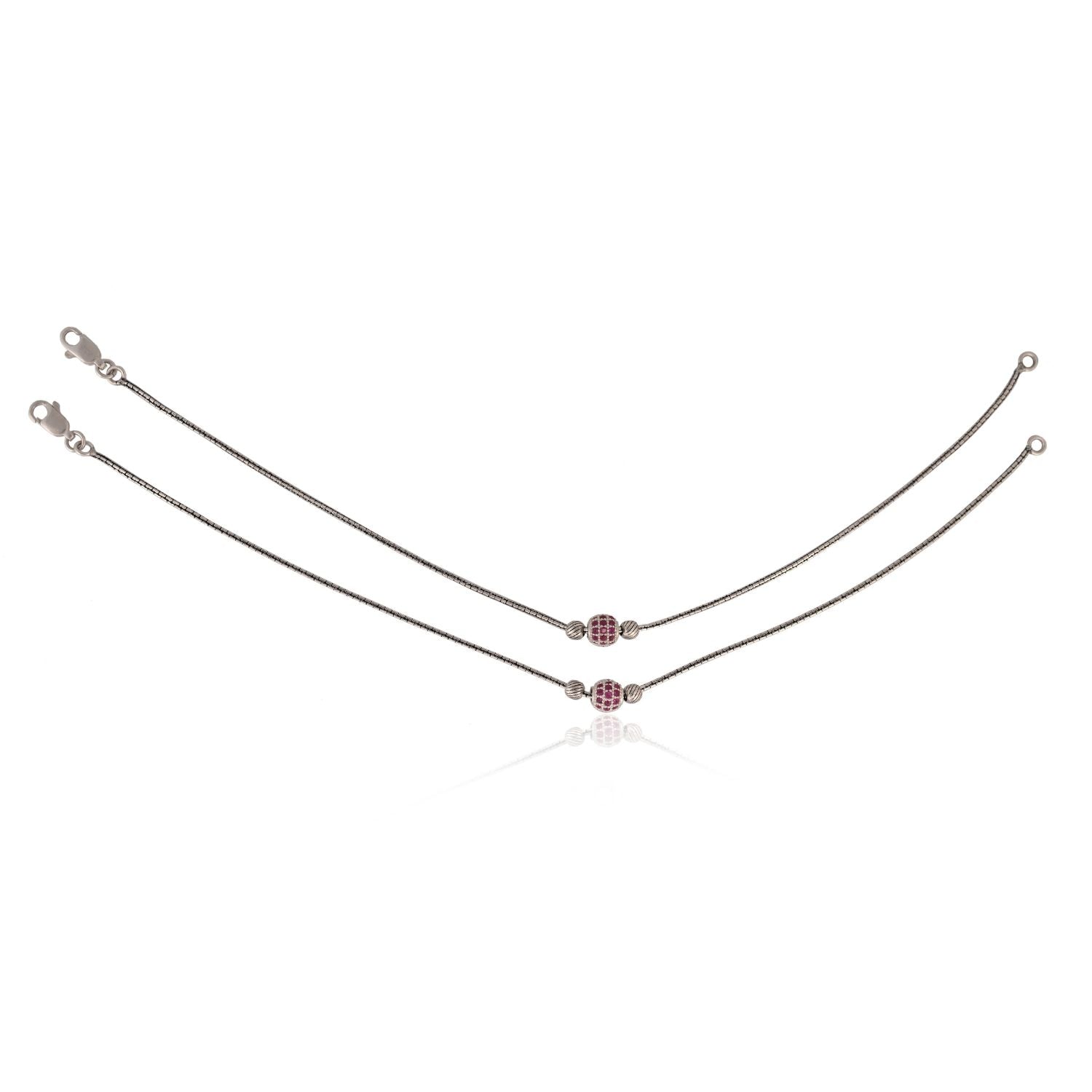 Stone-studded silver anklets