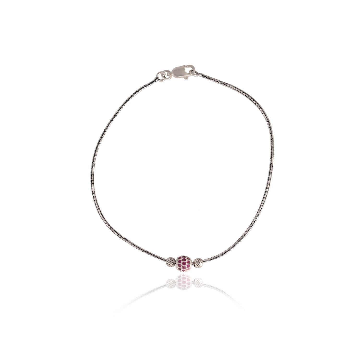 Stone-studded silver anklets