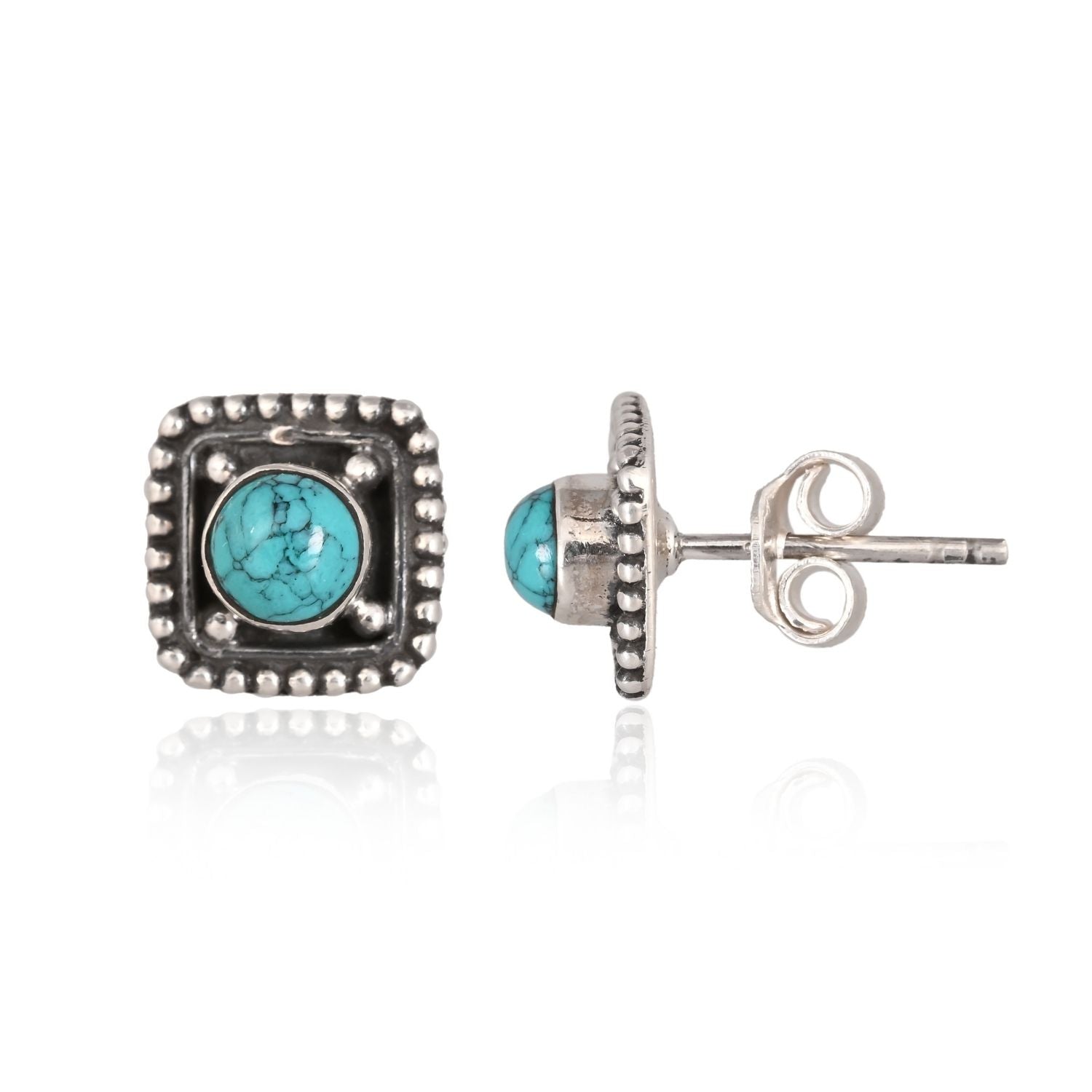 Antique Turquoise Square Stud Earrings