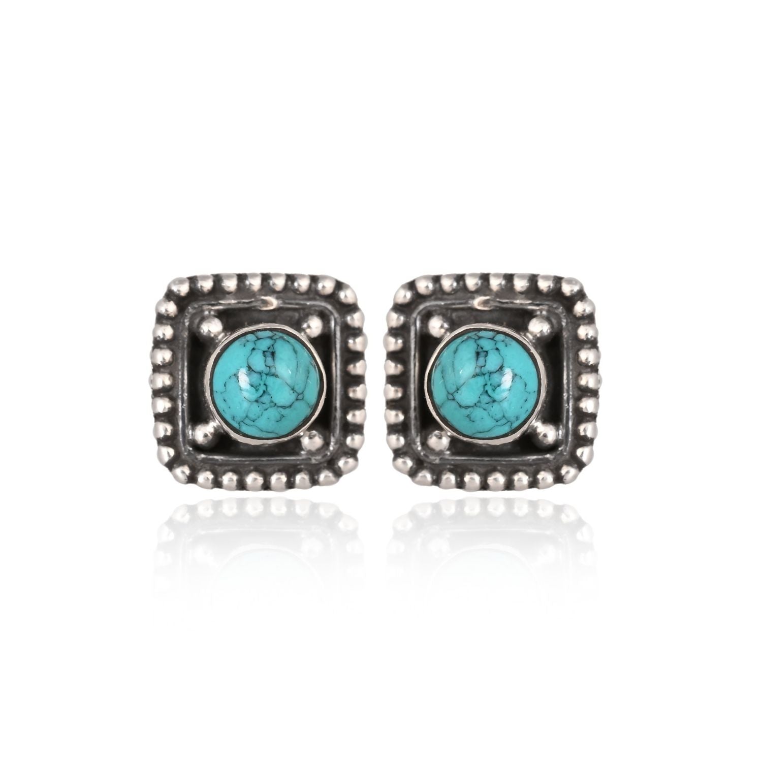 Antique Turquoise Square Stud Earrings