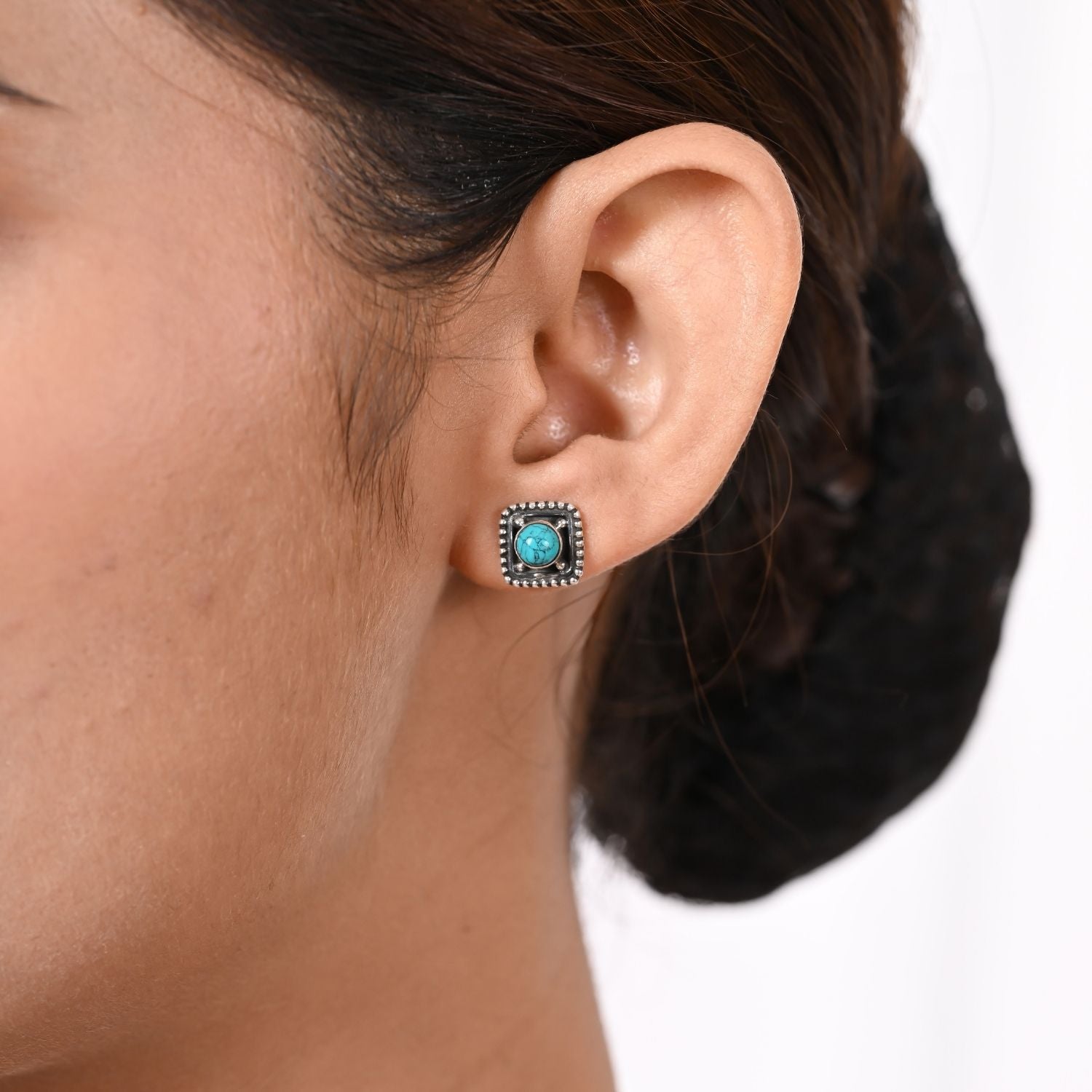 Antique Turquoise Square Stud Earrings