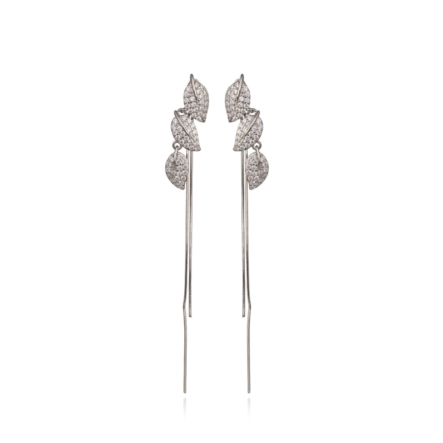 Silver Crystal Leaf Threader Earring