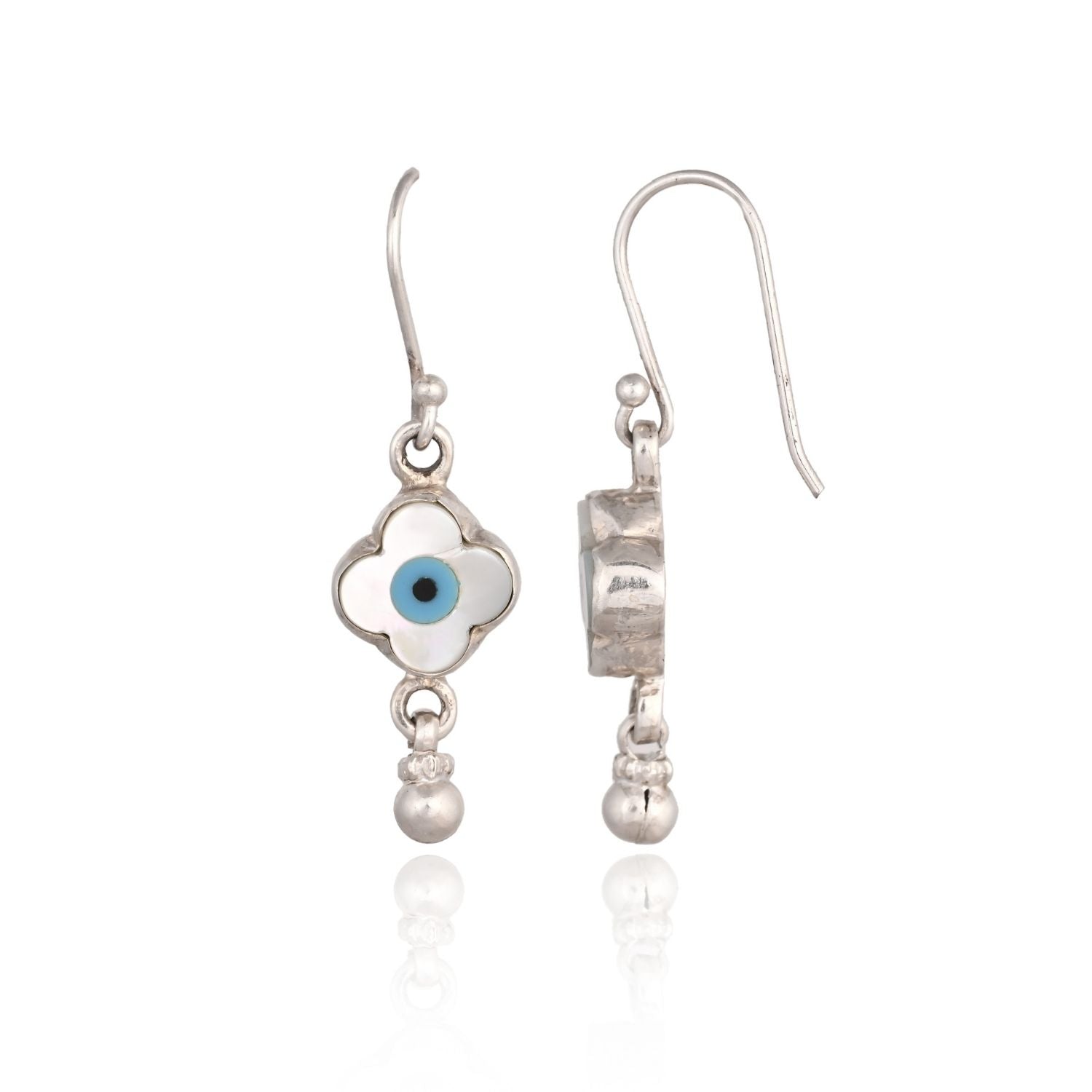 Silver Evil-Eye Flower Drop Earring