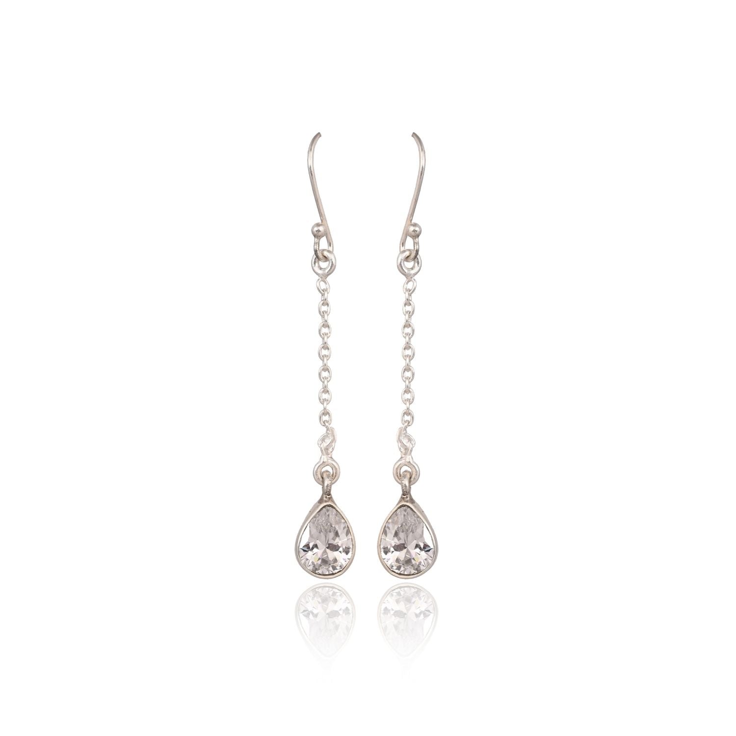 Silver Teardrop Crystal Chain Dangle Earring