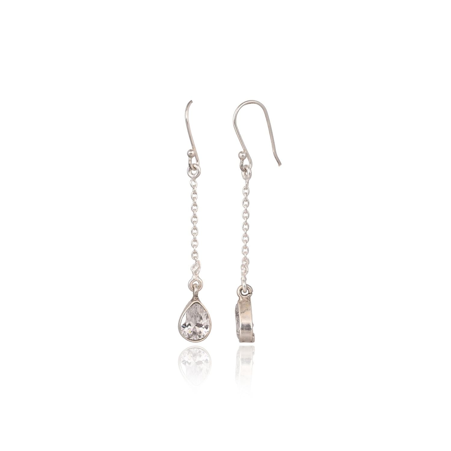 Silver Teardrop Crystal Chain Dangle Earring