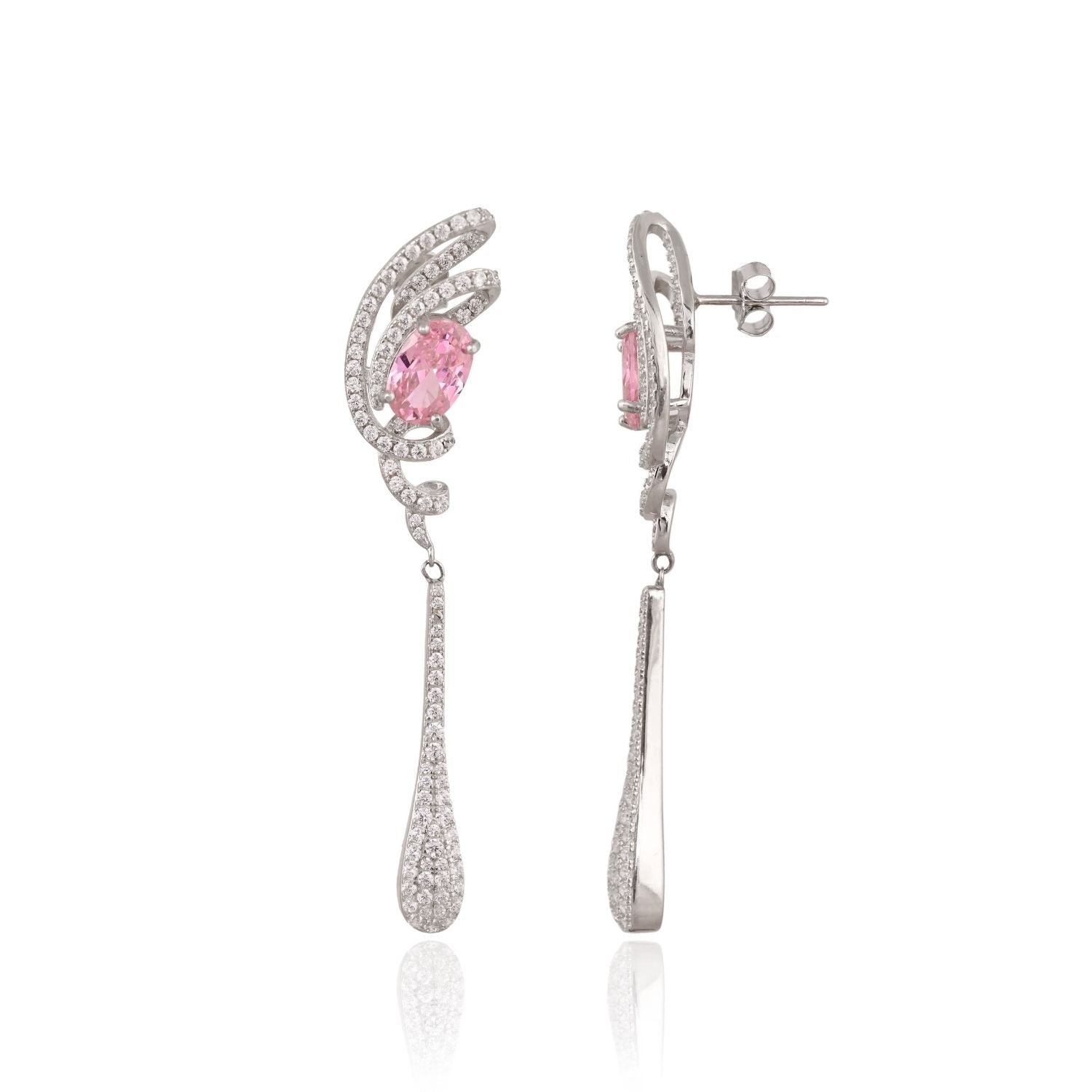 Pink Crystal Silver Cascade Dangle Earring