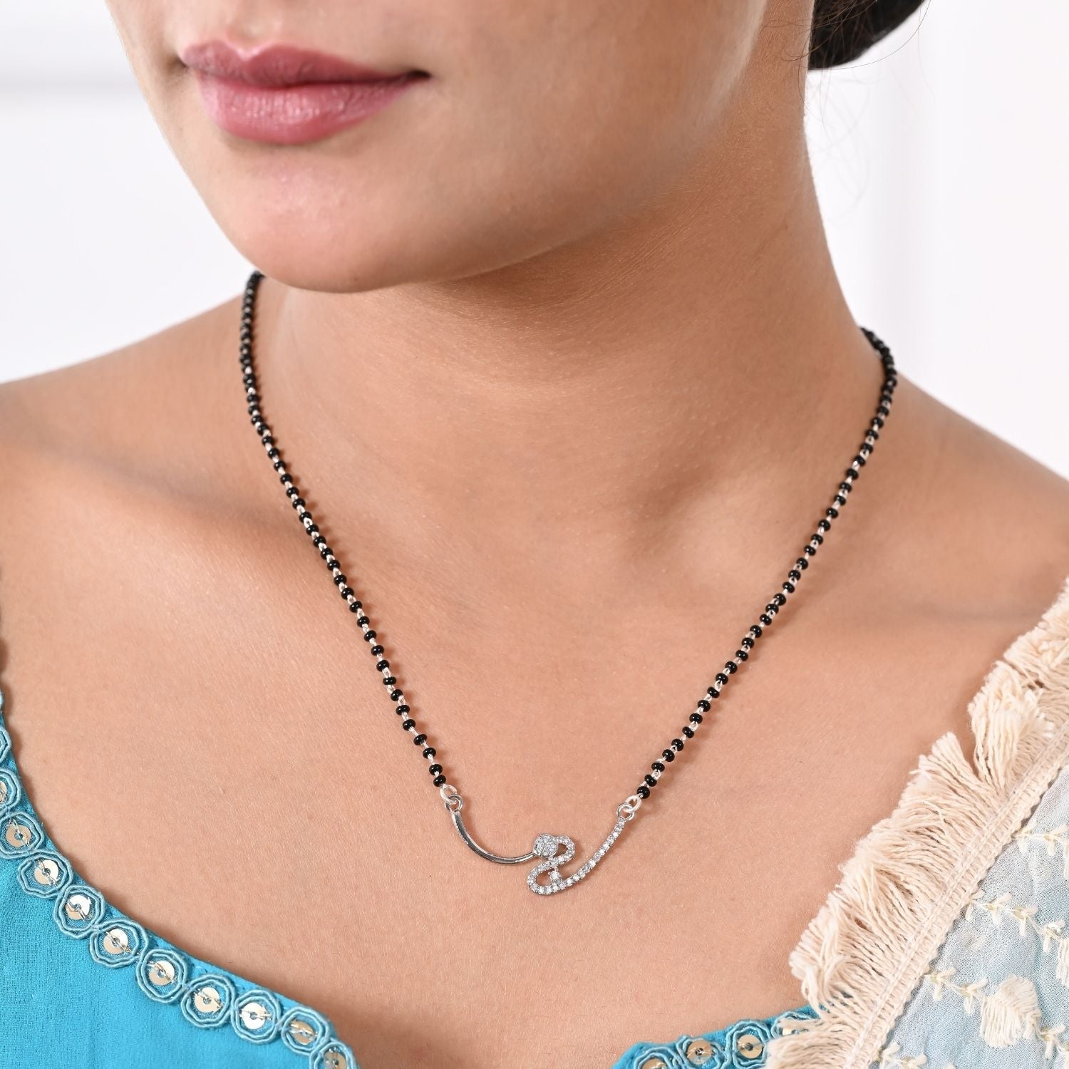 Contemporary curved Mangalsutra pendant