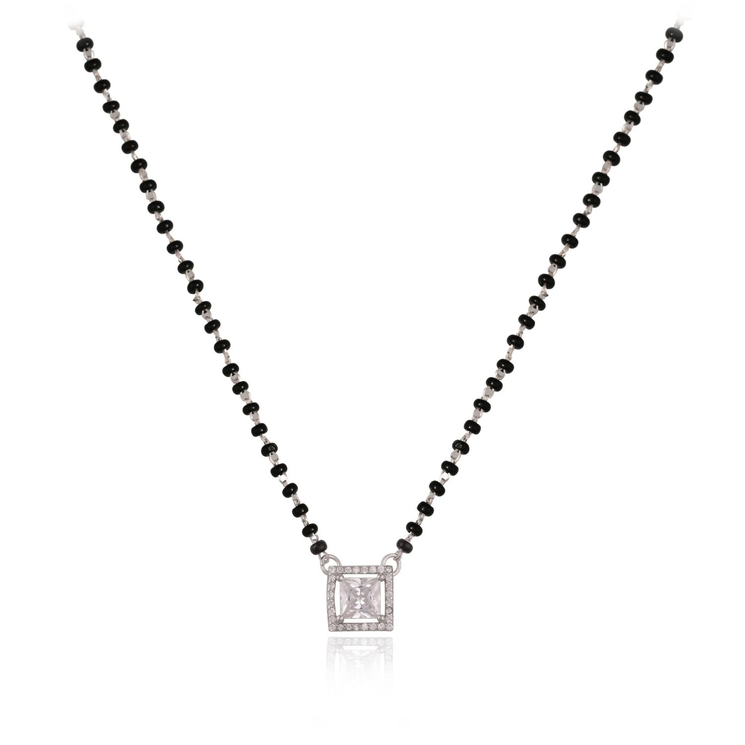 Square-stone Mangalsutra pendant set with matching earrings