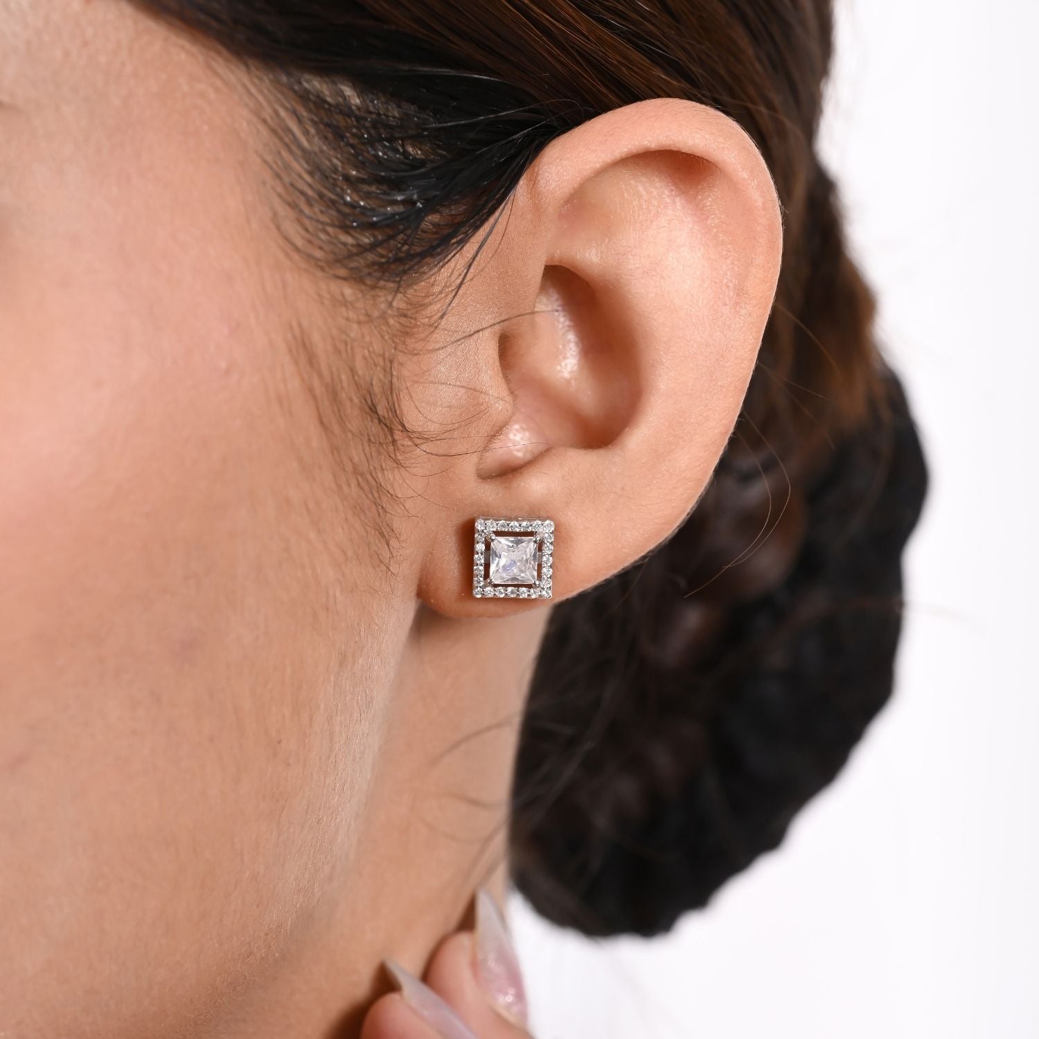 Square-stone Mangalsutra pendant set with matching earrings