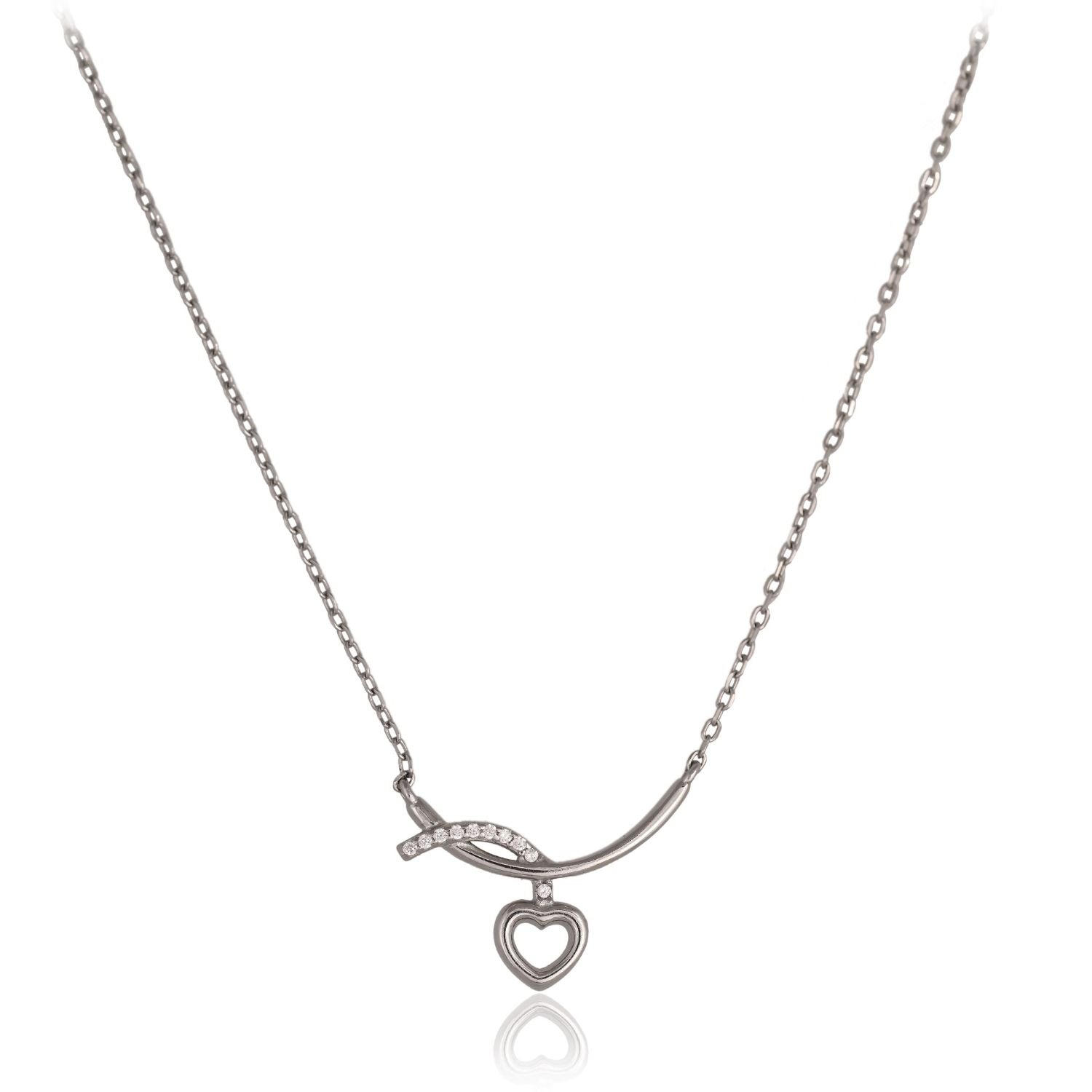 Crescent-curve heart dangle necklace