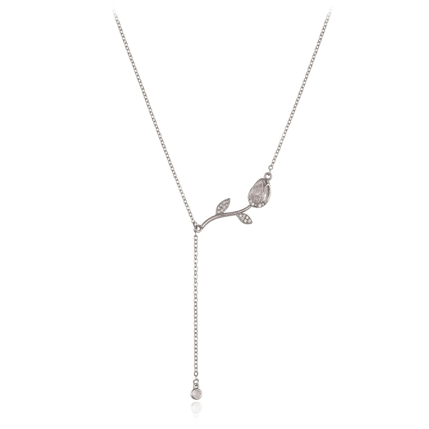 Leaf-shaped crystal pendant necklace