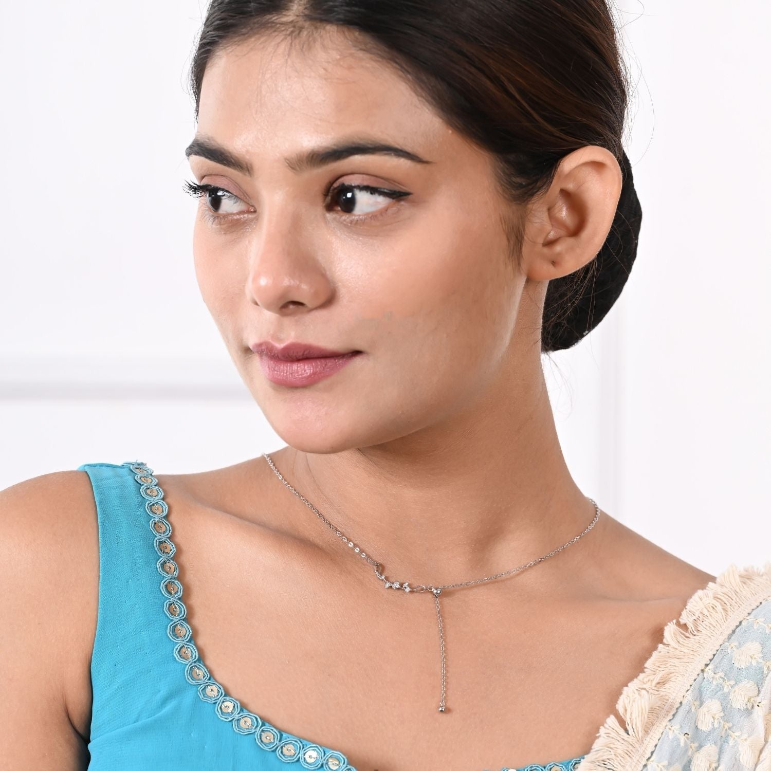 Cubic-zirconia floral vine pendant necklace