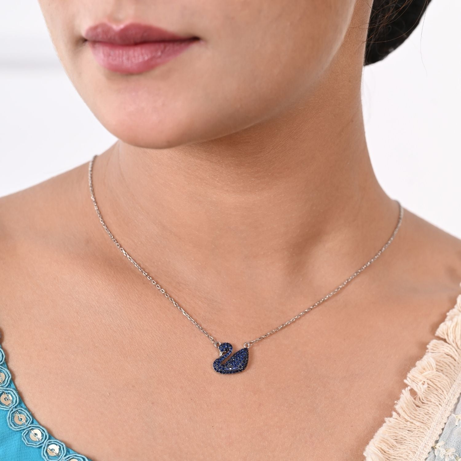 Blue gem charm necklace