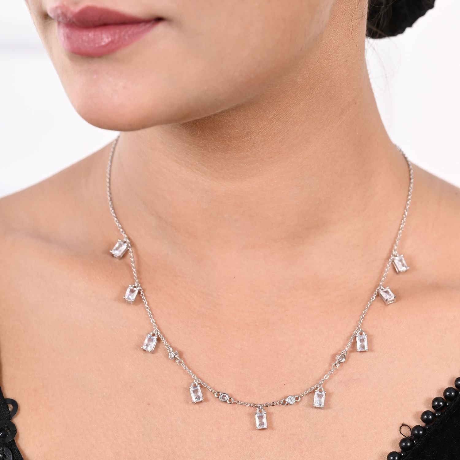 Square-drop crystal necklace and earring set