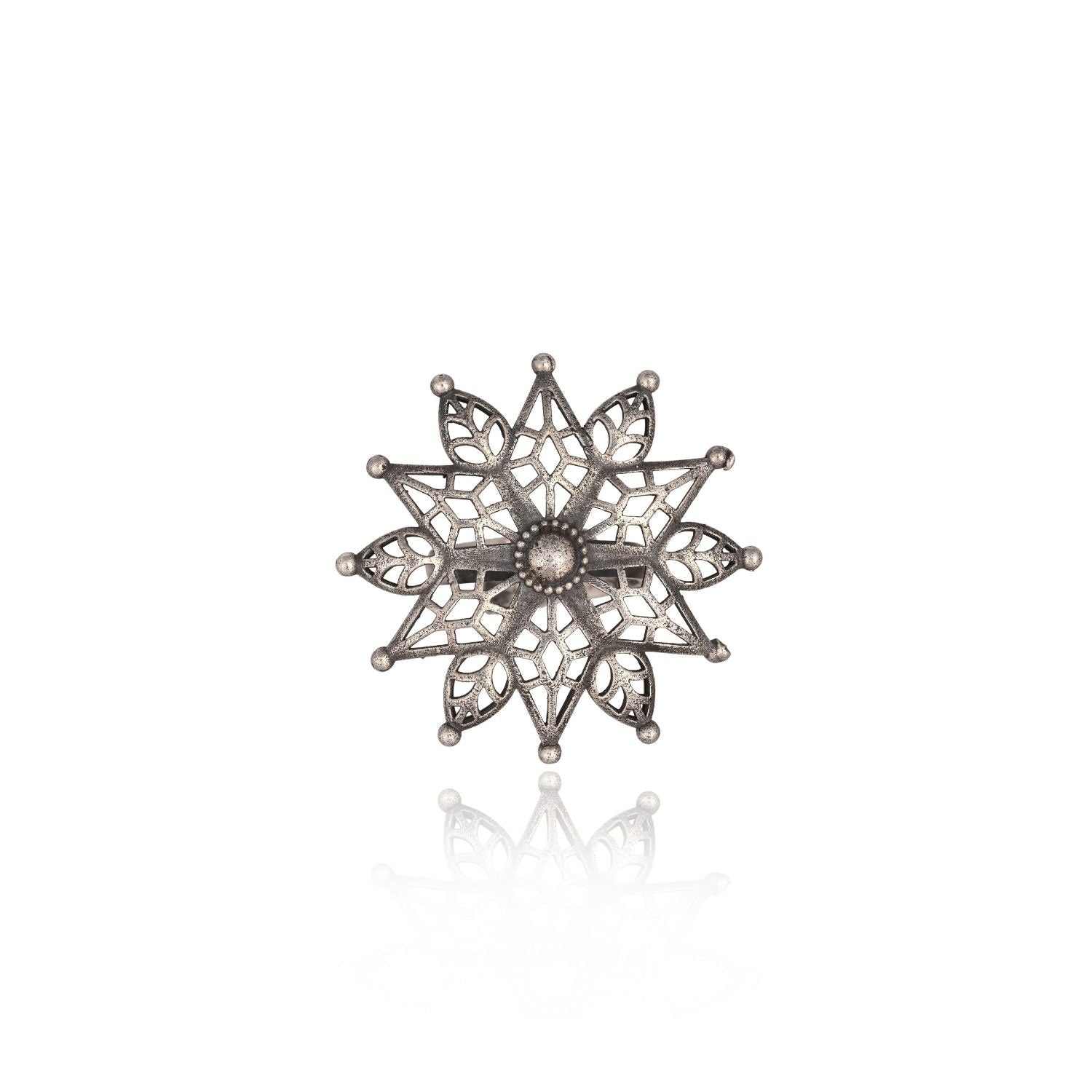 Large oxidized silver mandala ring