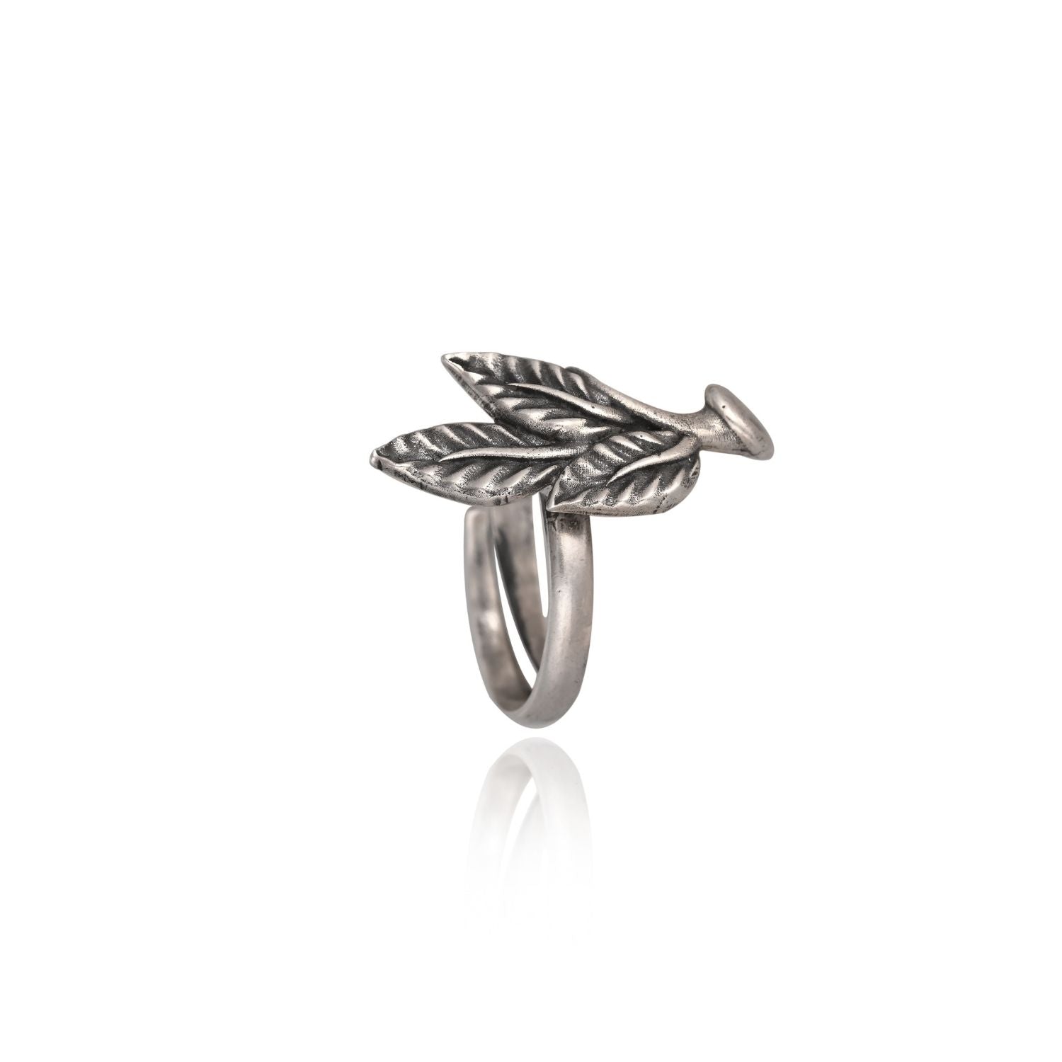 Oxidized silver leaf-wrap ring