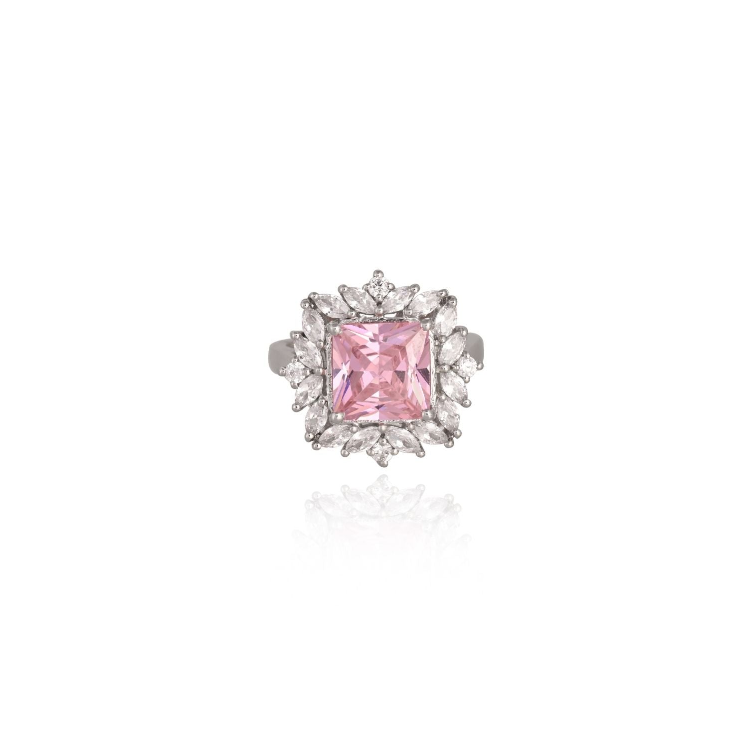 Pink princess-cut cocktail ring