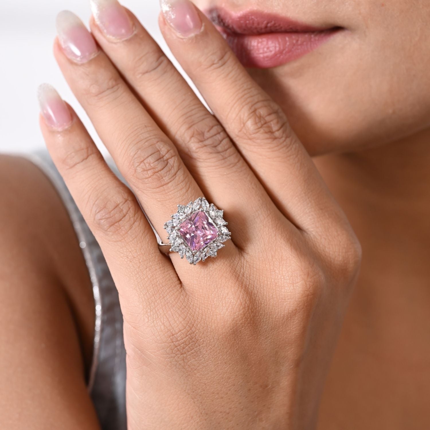 Pink princess-cut cocktail ring