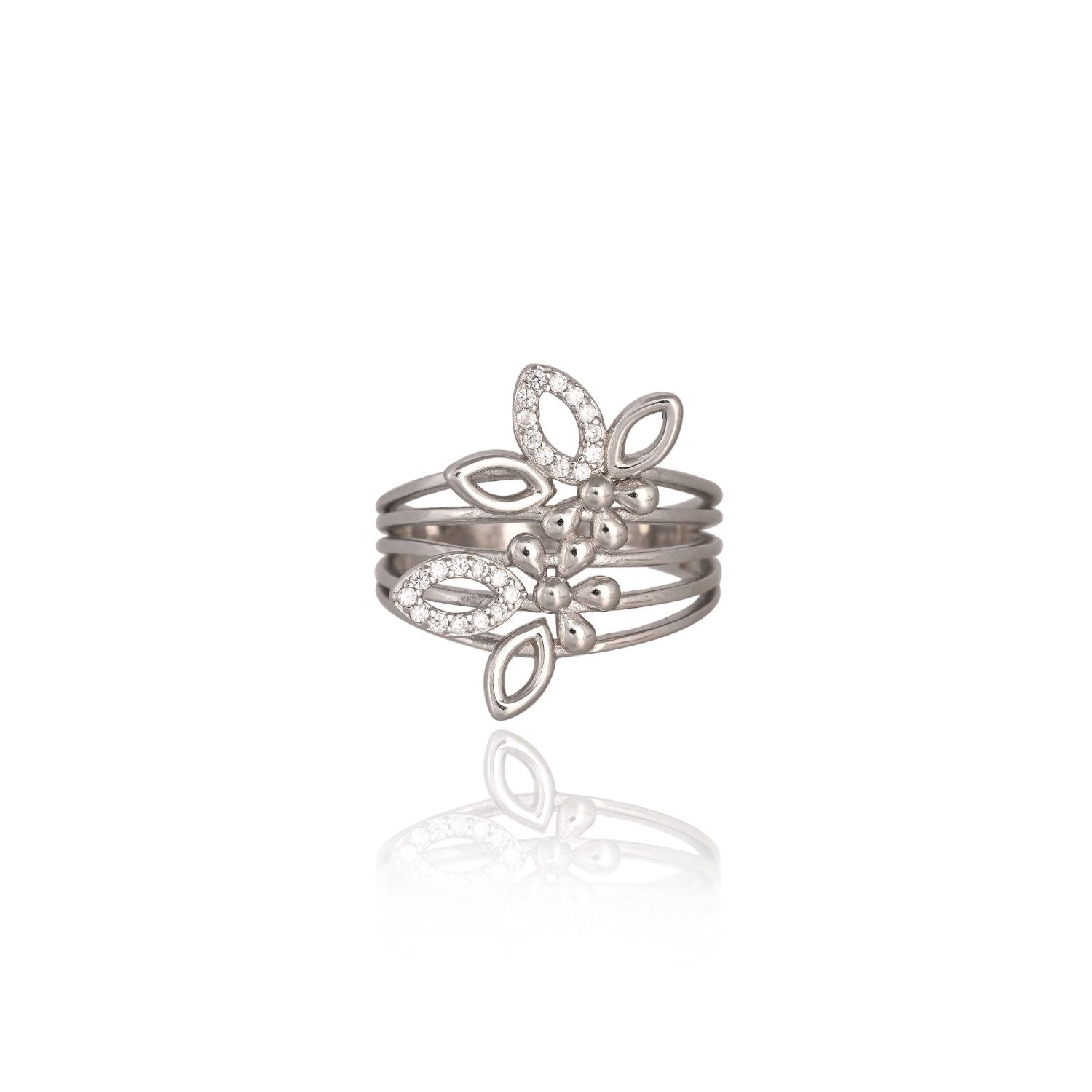 Multi-leaf openwork statement ring