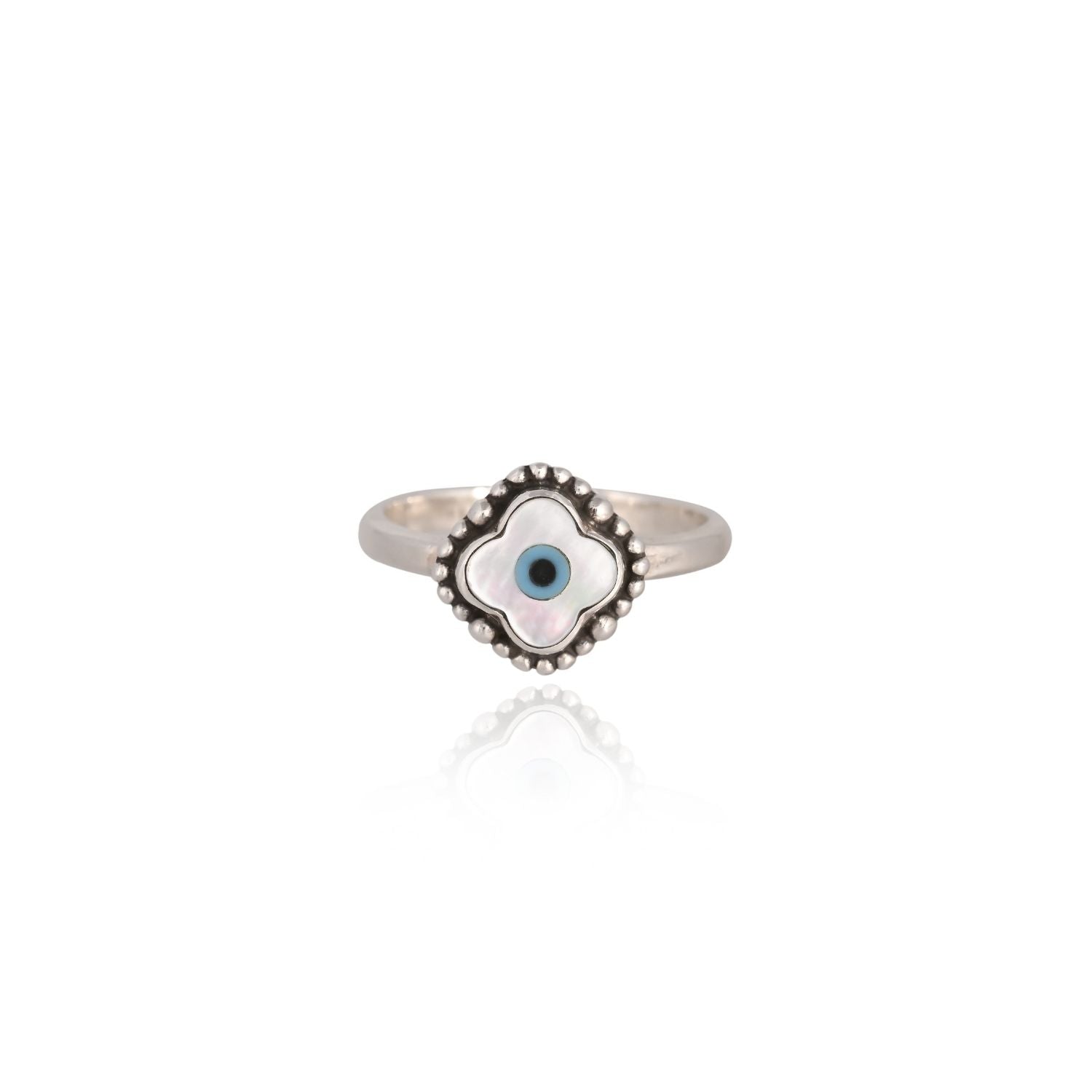 Evil-eye floral silver ring