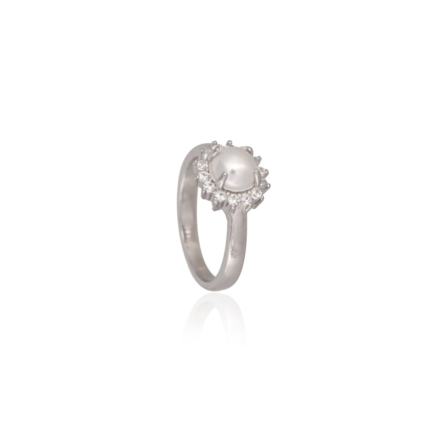 Pearl halo floral ring