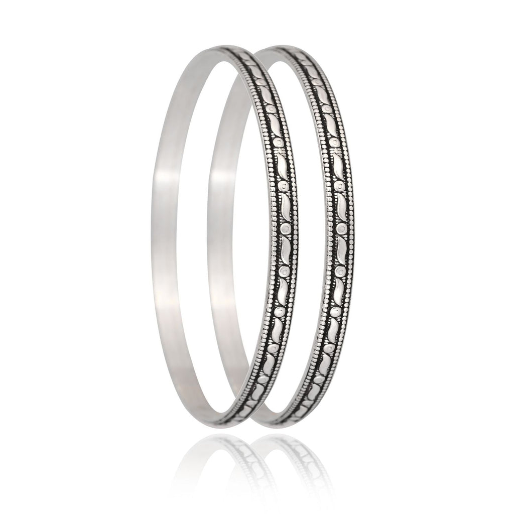 Oxidised Floral-Etched Bangles