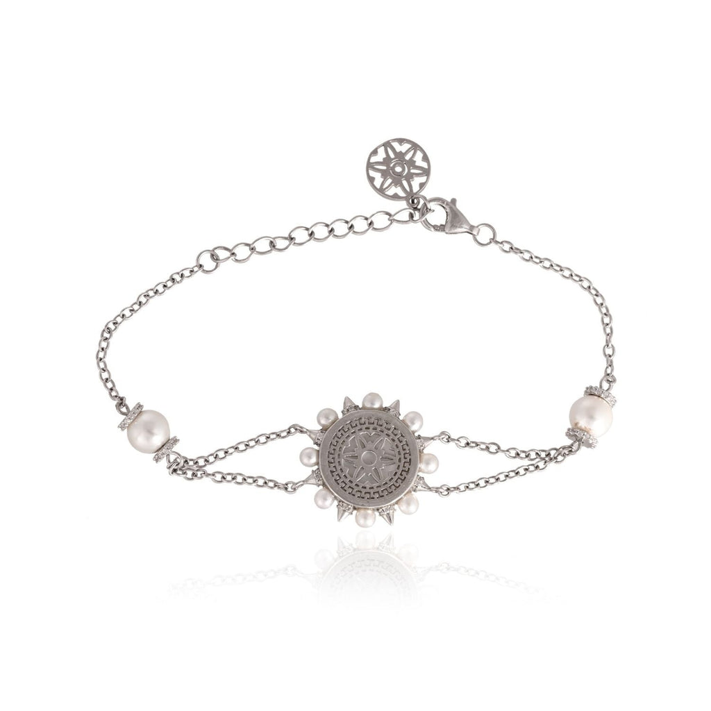 Vintage Pearl Medallion Charm Bracelet