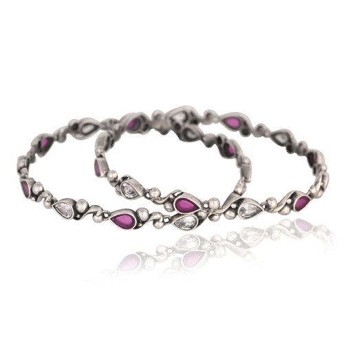 Amethyst Bloom Silver Bangles