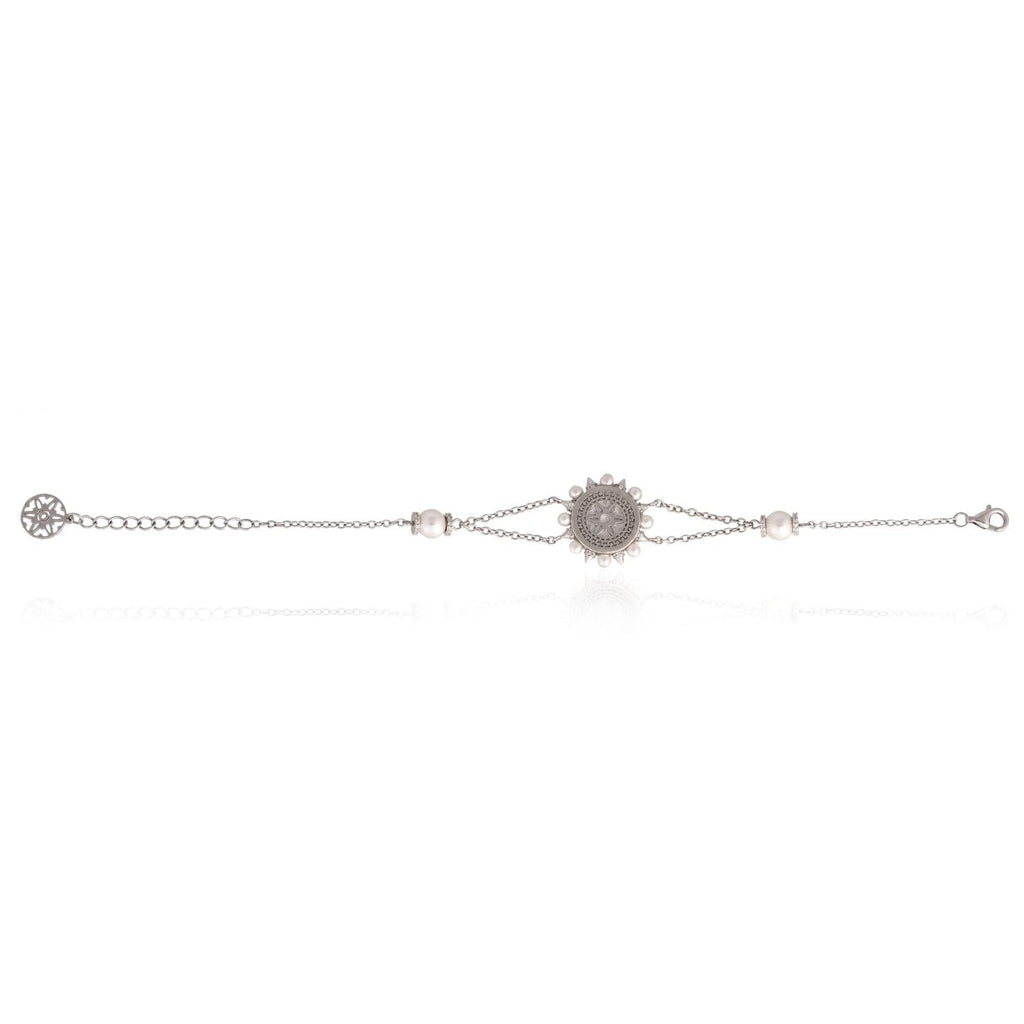 Vintage Pearl Medallion Charm Bracelet