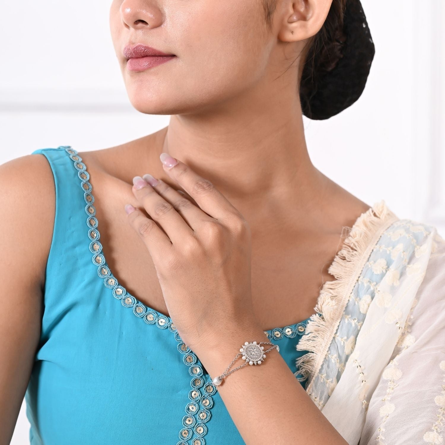 Vintage Pearl Medallion Charm Bracelet