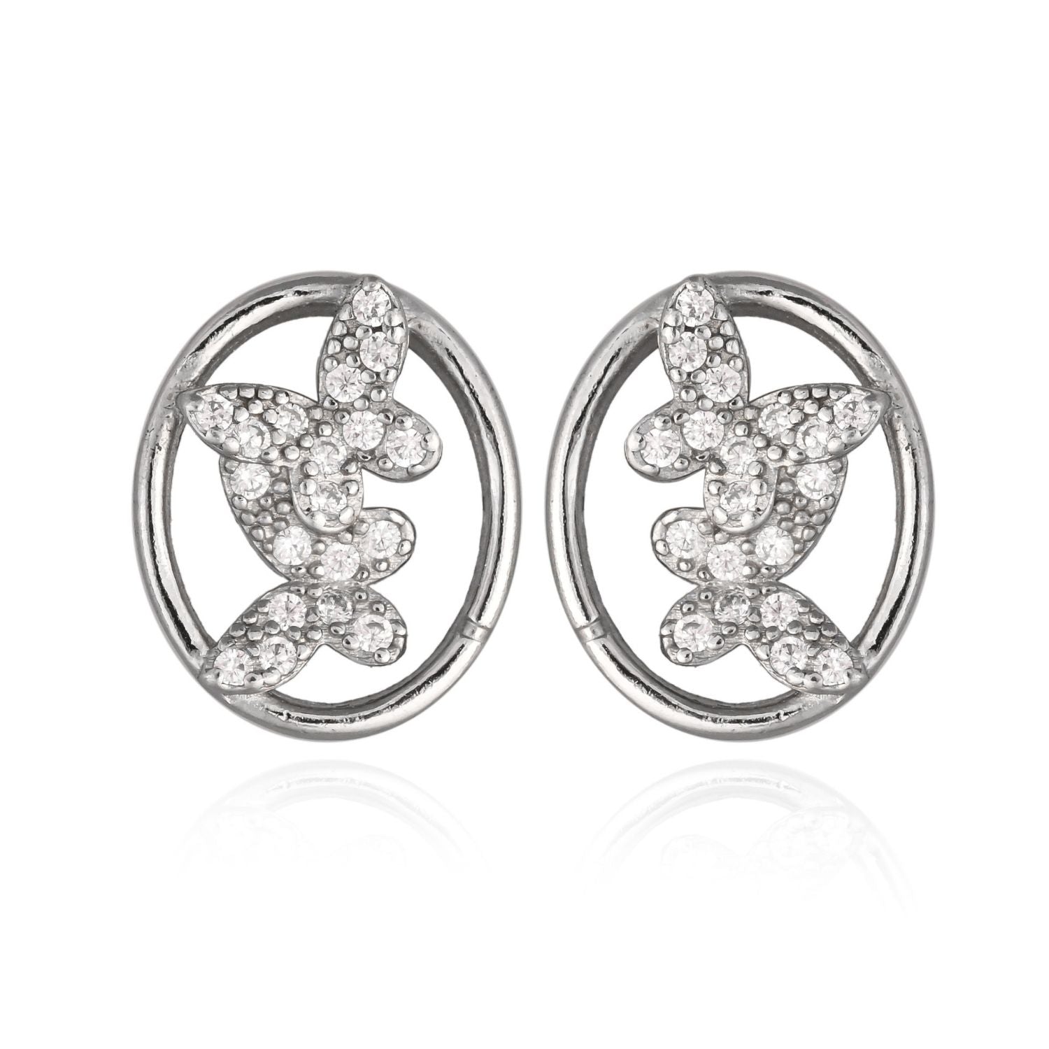 Silver Crystal Butterfly Oval Stud