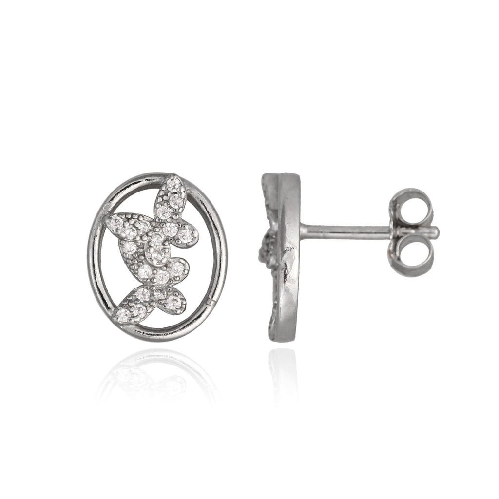 Silver Crystal Butterfly Oval Stud