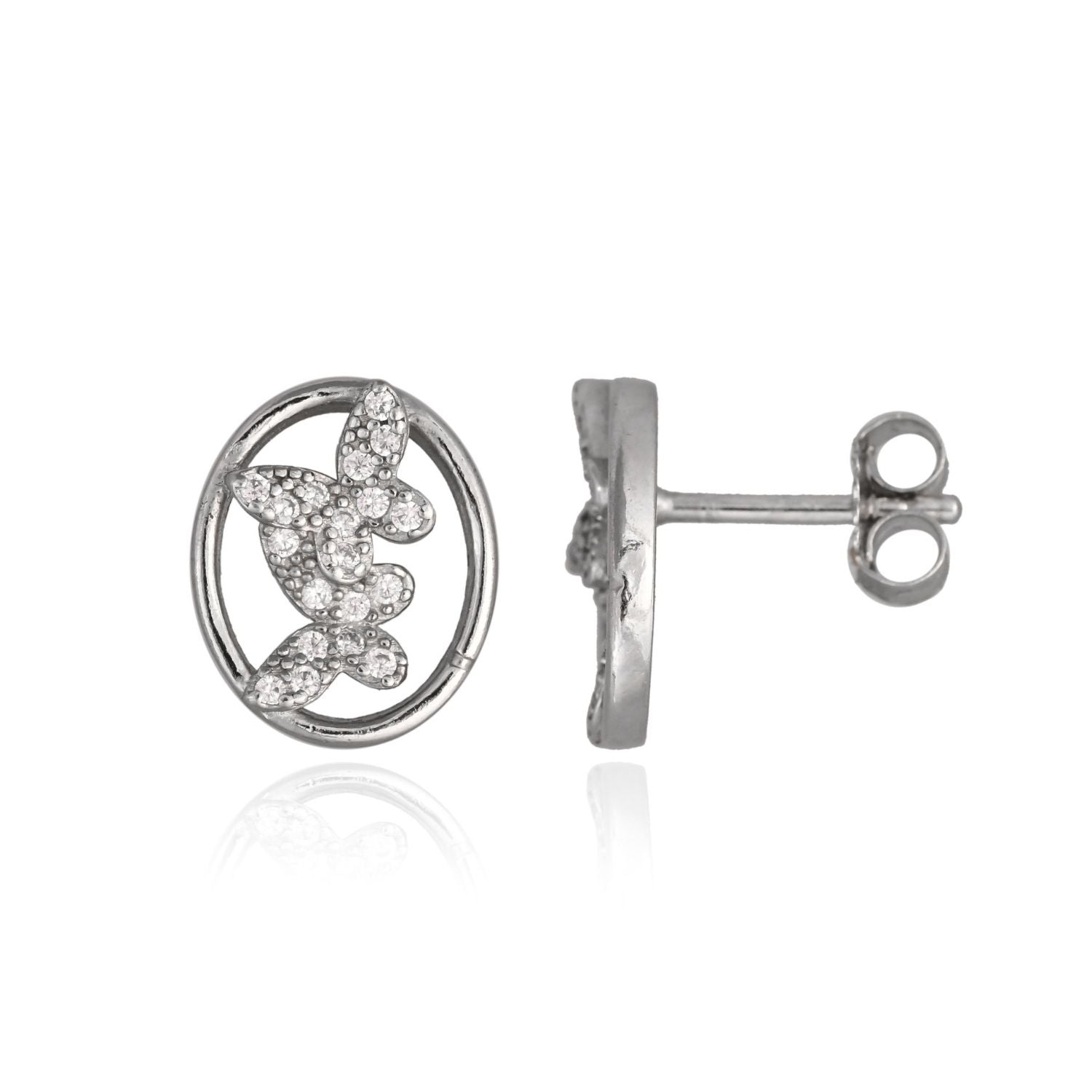 Silver Crystal Butterfly Oval Stud