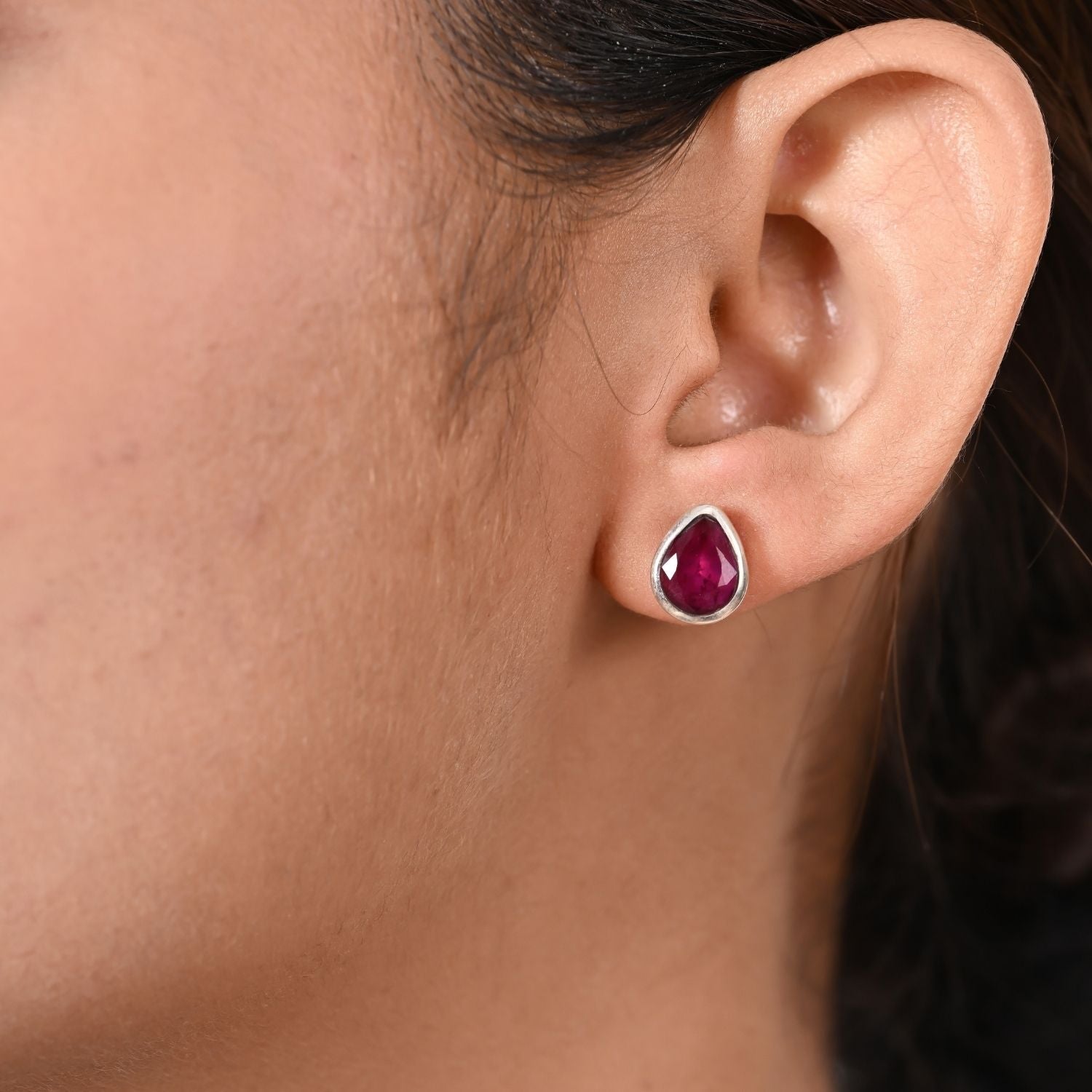 Ruby Teardrop Stud Earrings