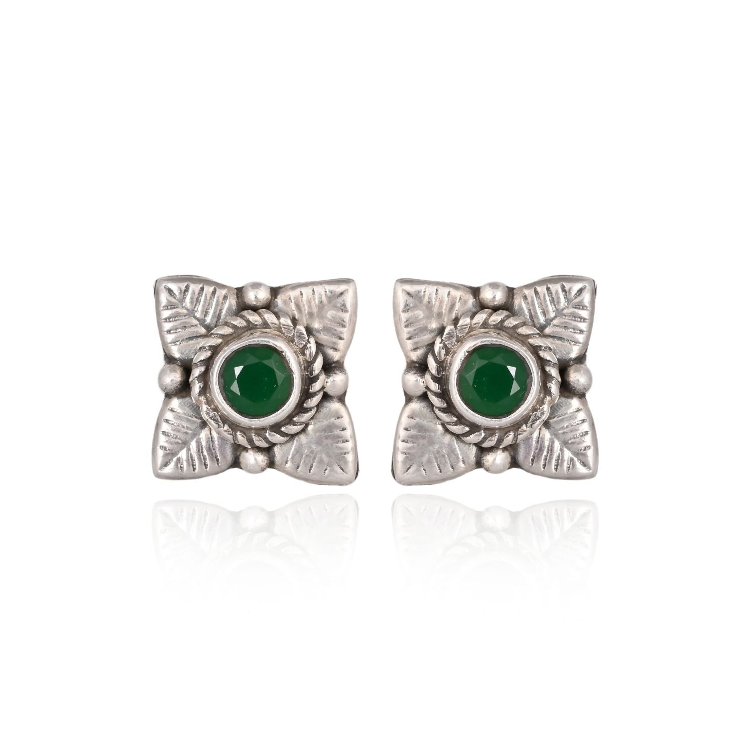 Vintage Silver Green-Stud Tribal Stud Earring