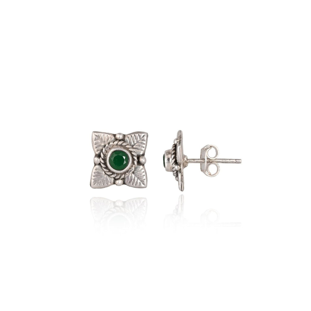 Vintage Silver Green-Stud Tribal Stud Earring