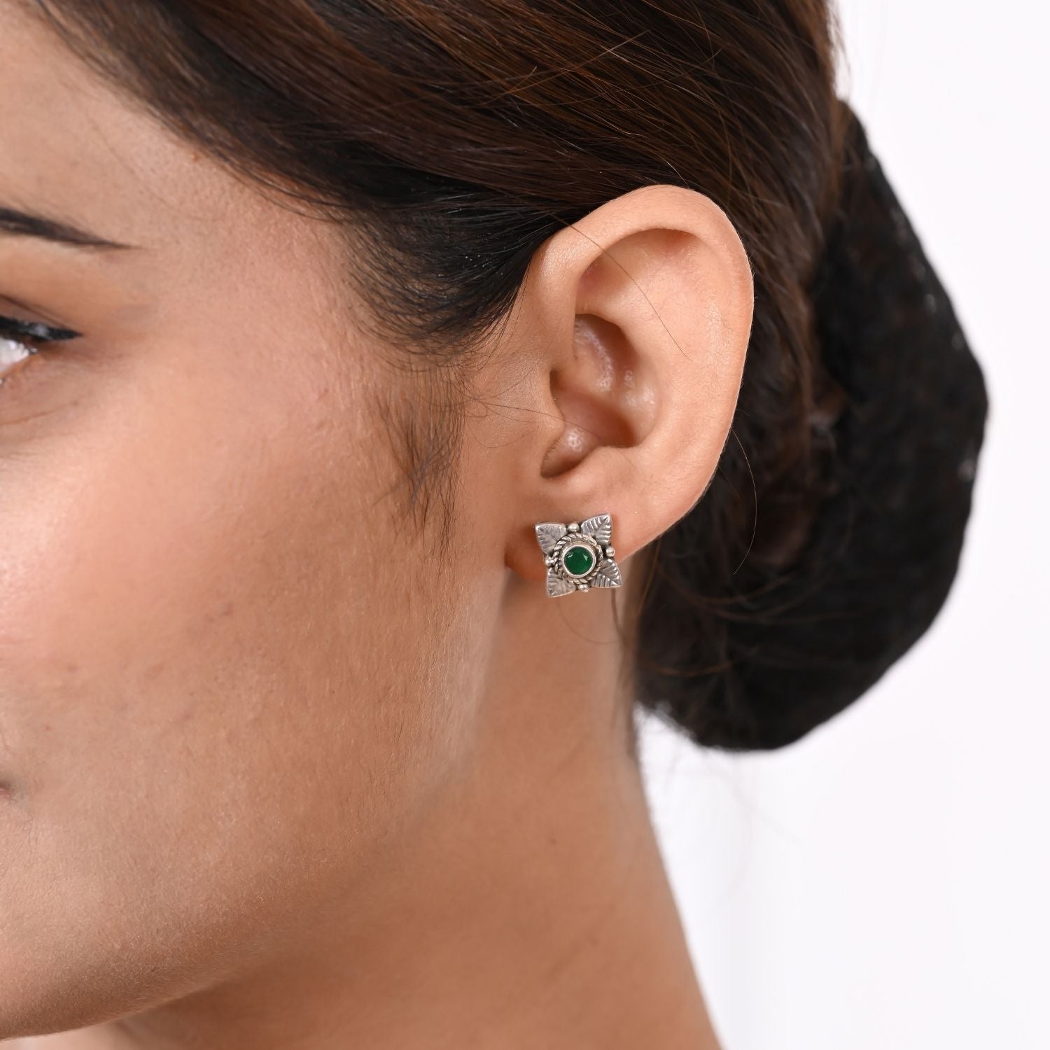 Vintage Silver Green-Stud Tribal Stud Earring