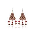 Antique Bell Jhumka Earrings with Red Bead Drops
