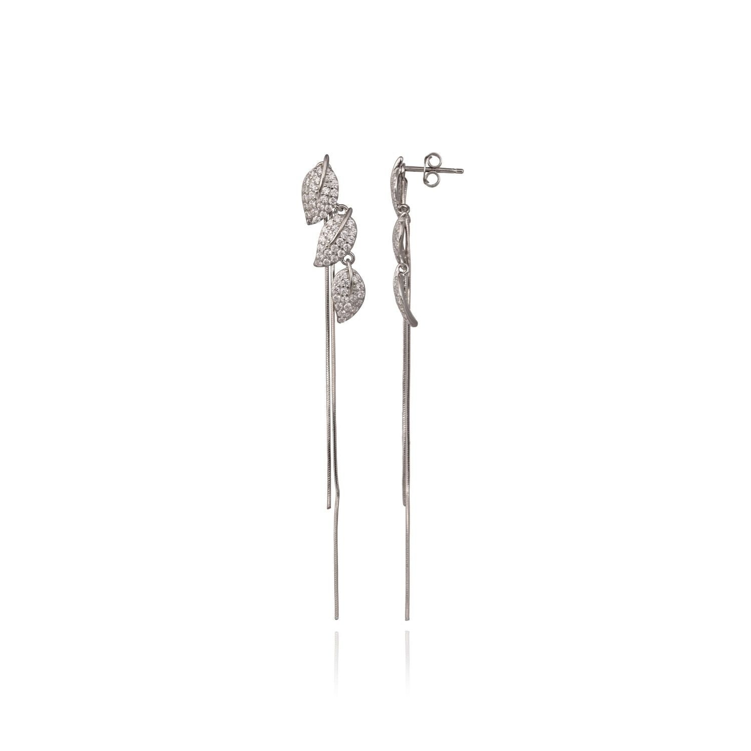 Silver Crystal Leaf Threader Earring