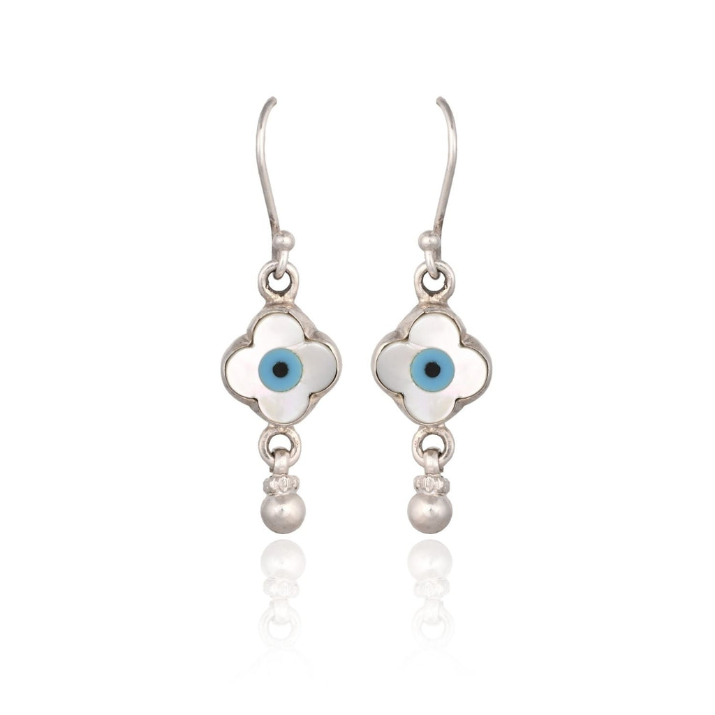 Silver Evil-Eye Flower Drop Earring