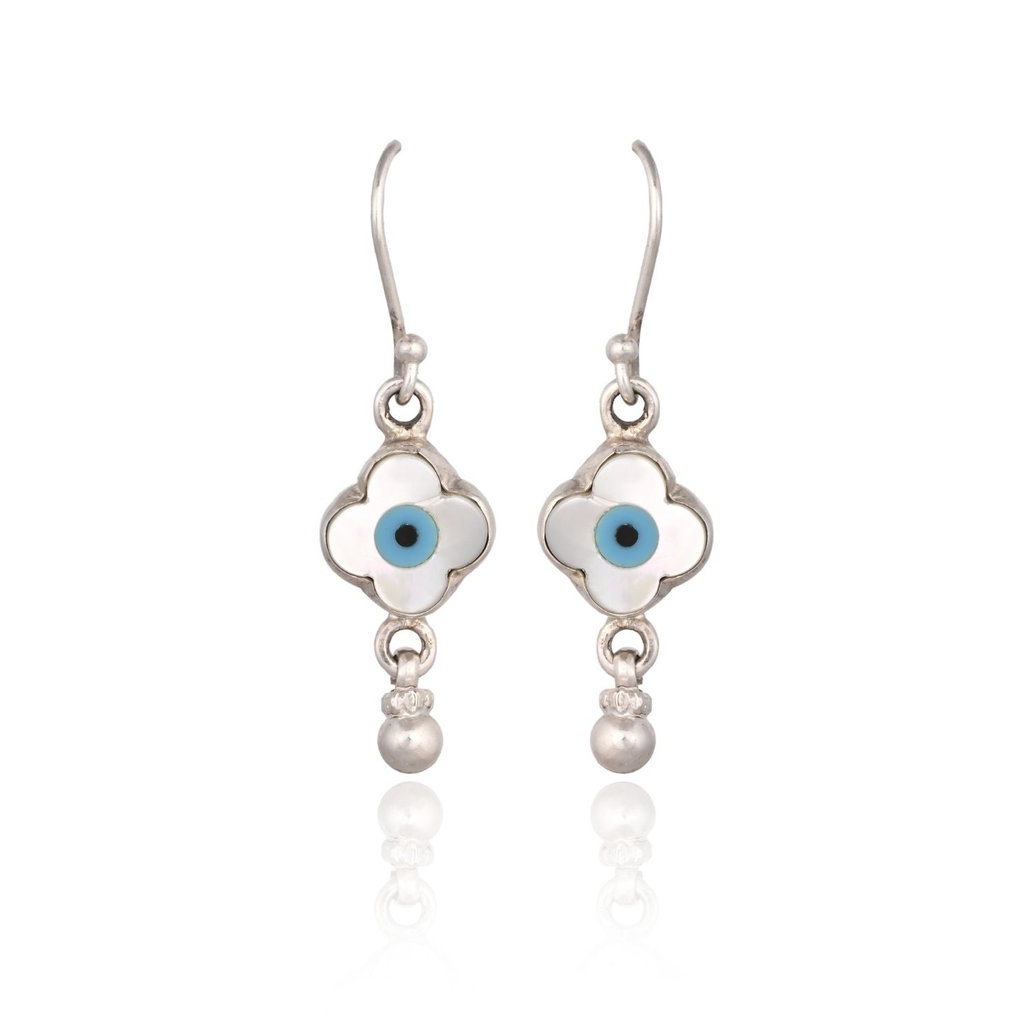 Silver Evil-Eye Flower Drop Earring