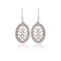 Silver Wave-Cut Oval Crystal Drop Earring