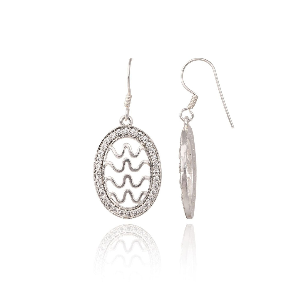 Silver Wave-Cut Oval Crystal Drop Earring
