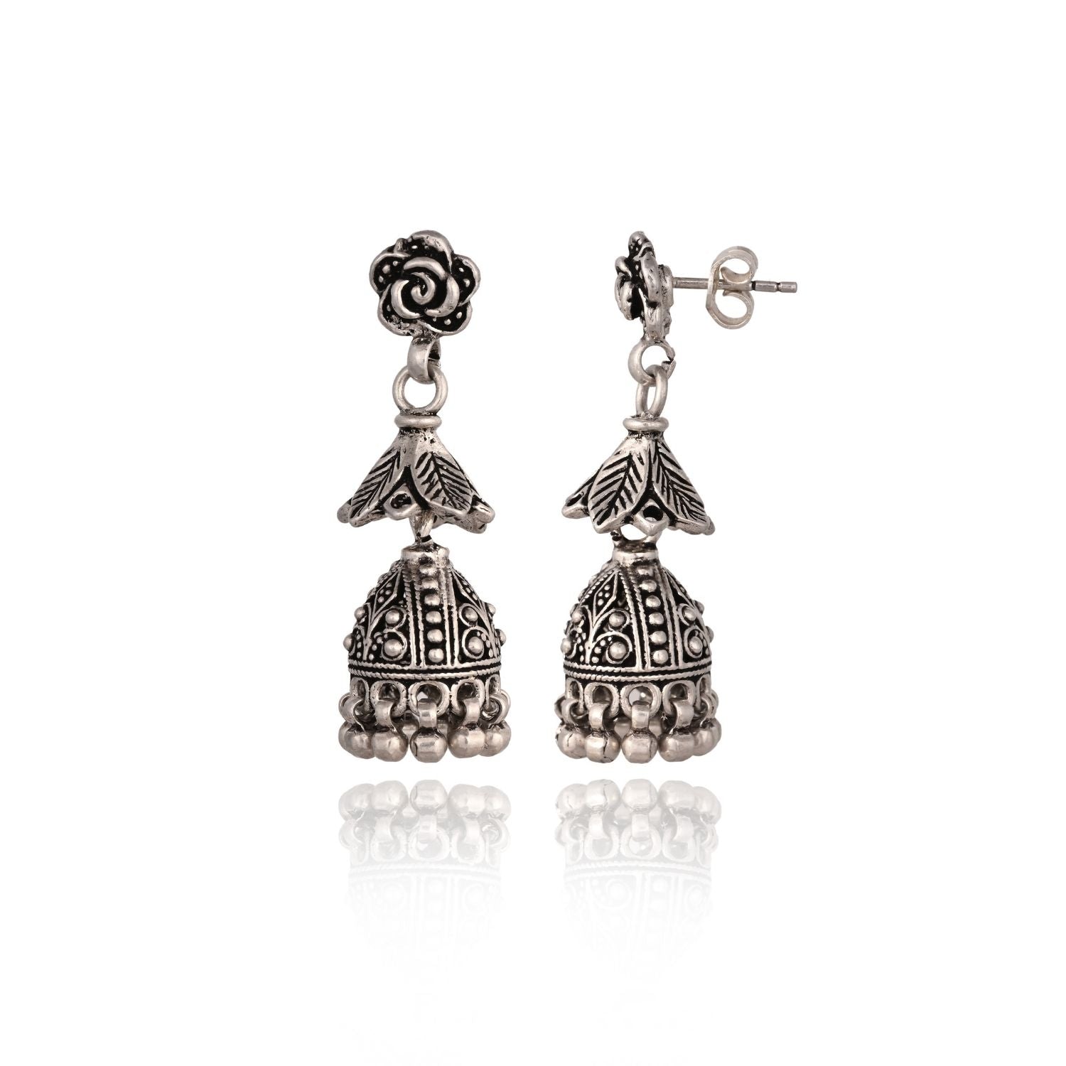 Silver Rose Jhumka Drop Earring