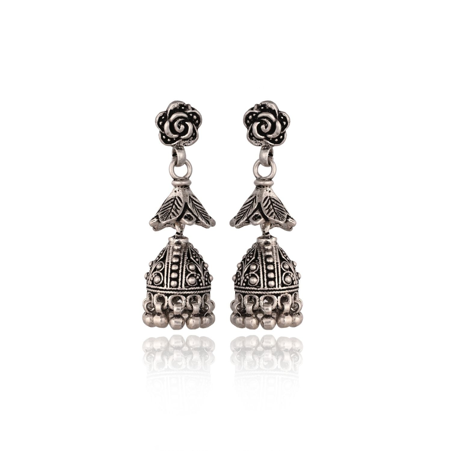 Silver Rose Jhumka Drop Earring