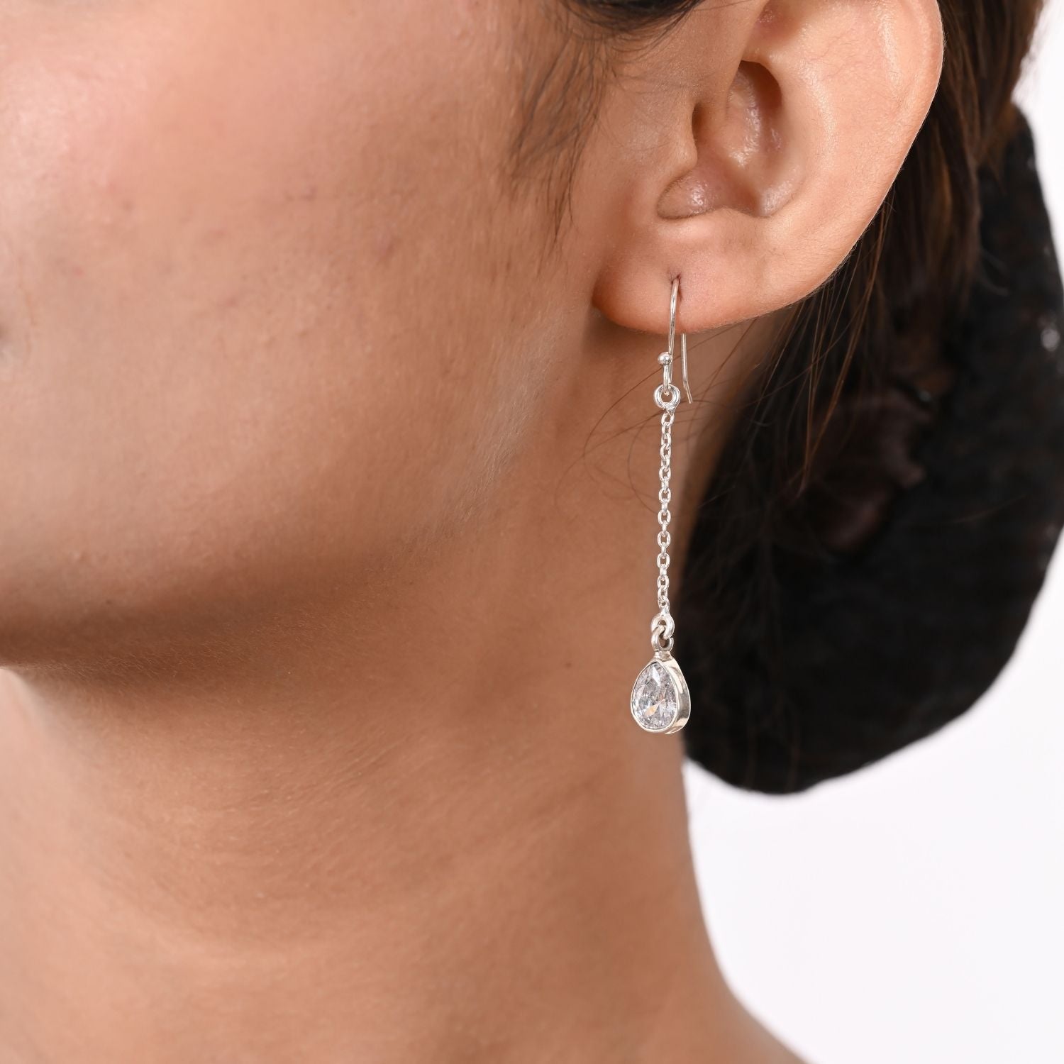 Silver Teardrop Crystal Chain Dangle Earring