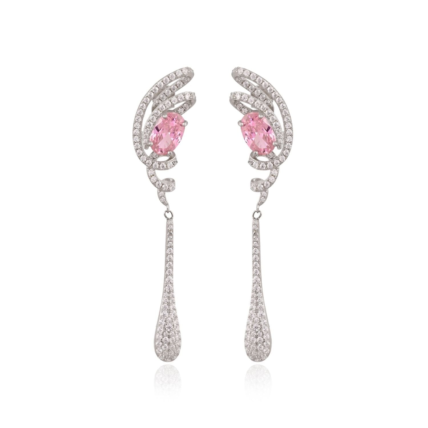Pink Crystal Silver Cascade Dangle Earring