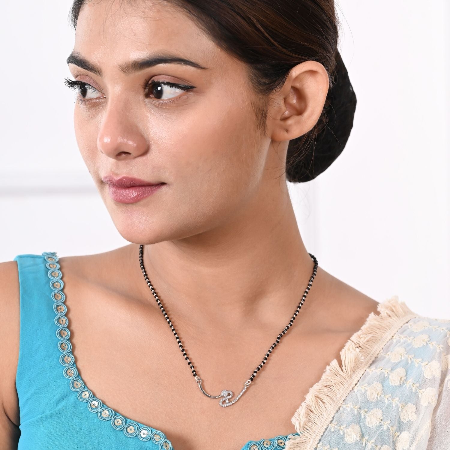 Contemporary curved Mangalsutra pendant
